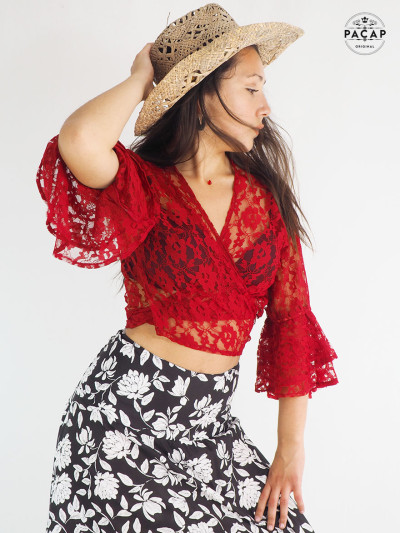 grossiste haut dentelle, bolero dentelle, t-shirt dentelle, vetement femme, fabricant sud de la france, cache-coeur dentelle