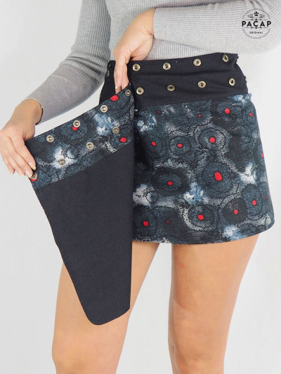 grossiste mini jupe indienne en jean noir pour femme, achat gros mini jupe bohème denim, vente b2b
