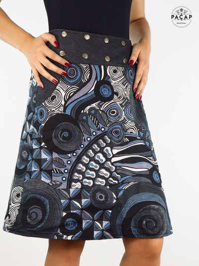 grossiste jupe tribal, achat gros jupe bohème, fournisseur  jupe ethnique mode alternative, jupe poche